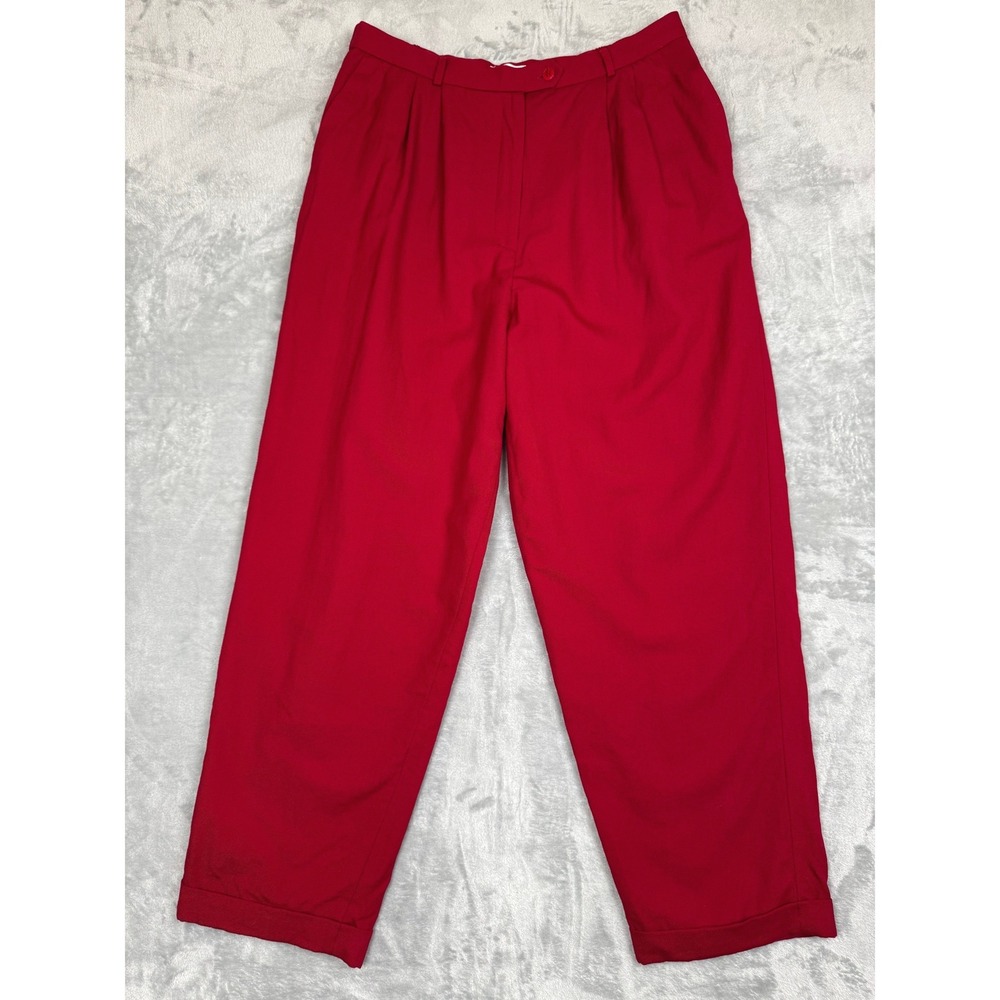 Vintage 90s Red 100% Wool Pleated High‎ Waisted Trousers 18 Fully Lined USA Made
